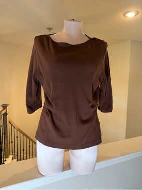 Westbound Brown Boatneck 3/4 Sleeve Top with Shoulder Buttons